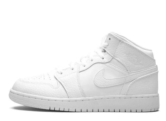 Air Jordan 1 Mid Triple White Tumbled Leather (GS) - pickUP