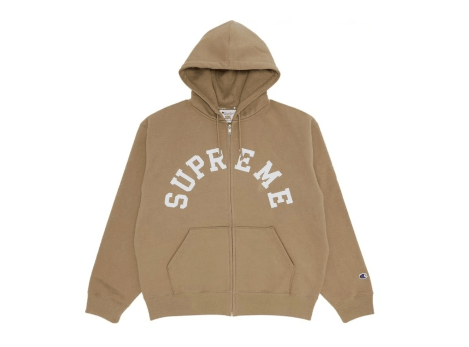 Supreme Champion Zip Up Hooded Sweatshirt Tan - pickUP